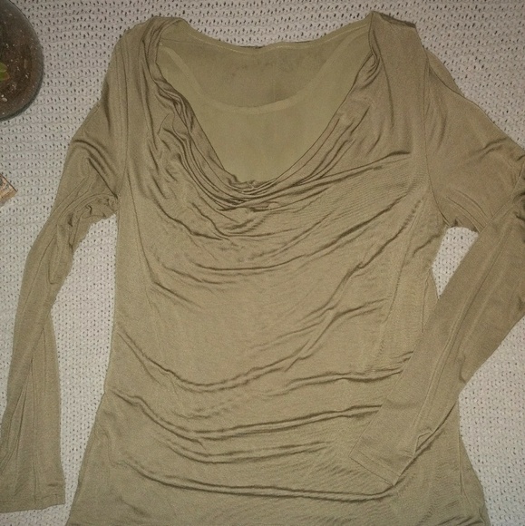 Olive Knit Top w/Sheer Tank - Picture 1 of 3